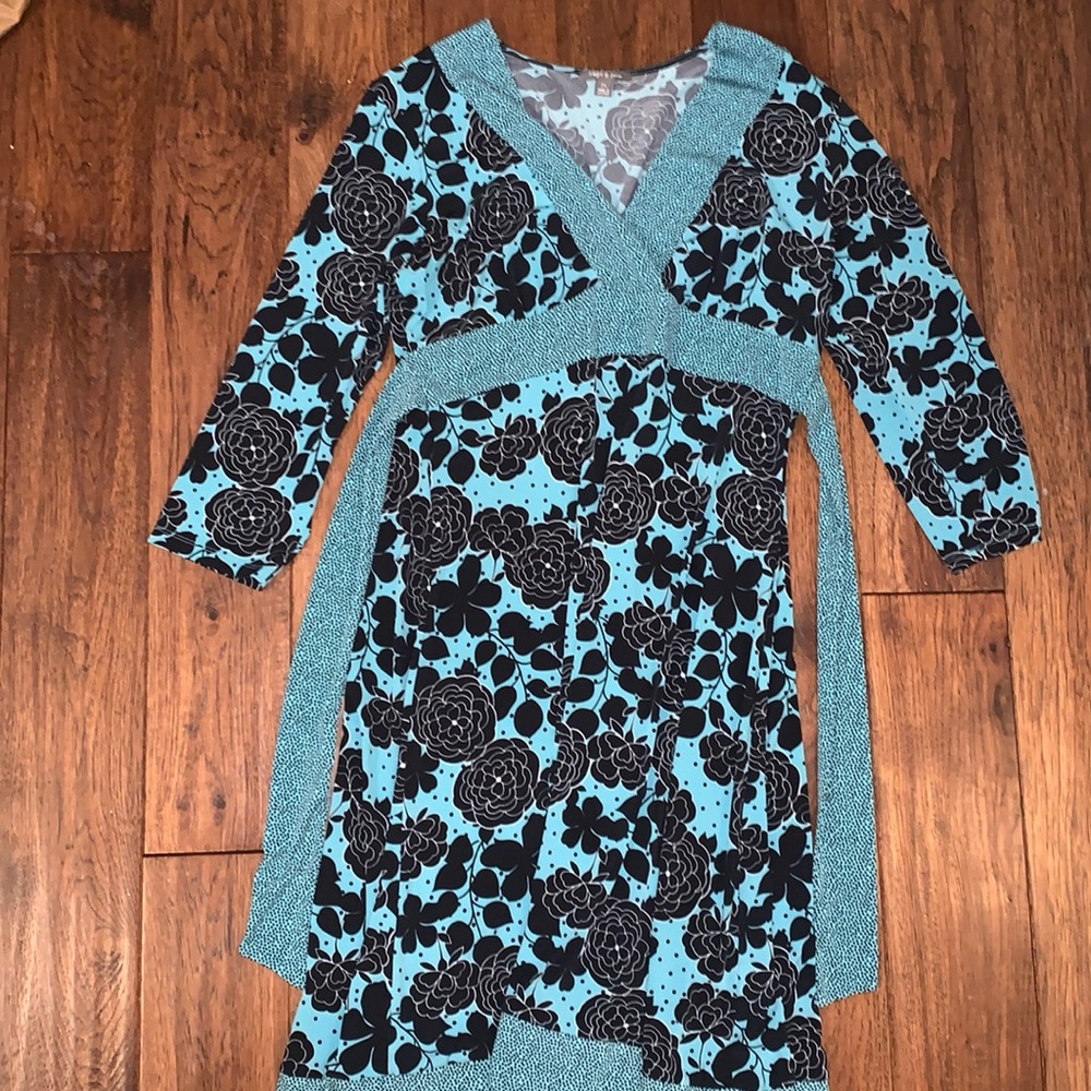 Apt 9, Petite Large, Black and Teal Floral Dress